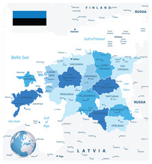 Estonia Administrative Map. Blue colors