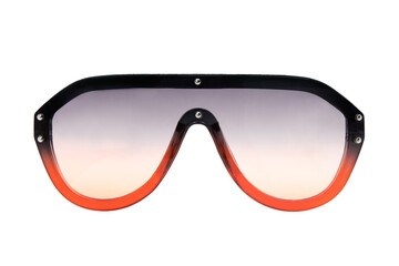 Polarized Sunglasses Oversized Conjoined Lens Sunglasses Women Big Flat black and orange Frame with purple Gradient shades front view