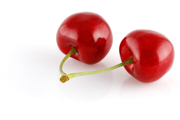 Sweet cherry isolated on white background. Two sweet cherries with on white background. Full depth of field. Close-up