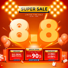 8.8 3D super sale banner template design for web or social media. - 514687722
