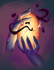 A magical egg in the hands of a necromancer from which something terrible should hatch