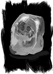 Skull piece frozen in ice