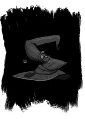 Hat of the mysterious mage sorcerer with bent edges