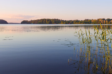 Warm summer windless evening on Finnish lake Tuusula.