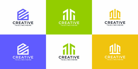 Set of creative building real estate initial logo desgin