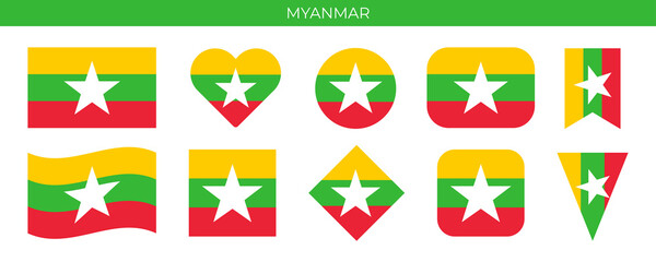 Flag of Myanmar. Icon set vector illustration. Design template