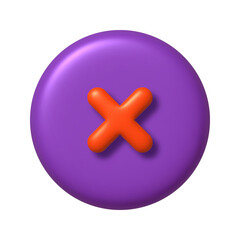 Obraz premium Math 3D icon. Orange arithmetic multiply sign on purple round button. 3d realistic design element.