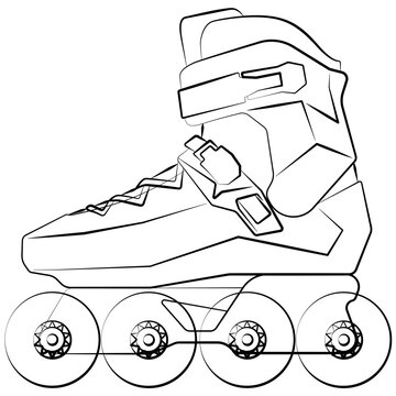 Inline skates, Roller Freeskate, Freestyle Slalom Rollerblad. sketch drawing, contour lines drawn