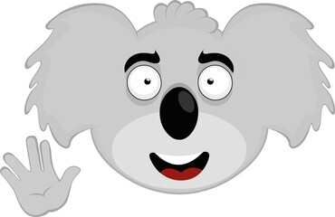 Vector illustration of the face of a koala cartoon with a cheerful expression and making the classic vulcan salute with the hand