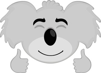 Vector illustration of the face of a koala cartoon with a cheerful expression and thumbs up © sebastian