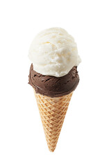 chocolate and vanilla ice cream with cone isolated on white