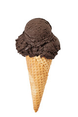 chocolate ice cream with cone isolated on white background