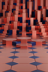 Fototapeta premium Octagon podium for product display on red background. Vertical background. 3d illustration.