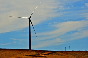 Giant wind wind turbine with maintenance service road, Altamont Pass, California 