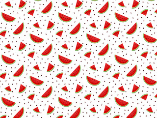 Pattern with pieces of watermelon on a background with watermelon seeds, background, card 