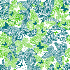 Fototapeta premium Seamless pattern butterflies blue and green. Vector illustration