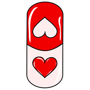 Pill of love with the image of hearts