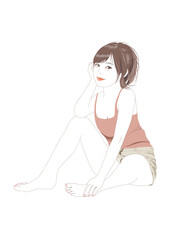 座ってリラックスする若い女性イラスト