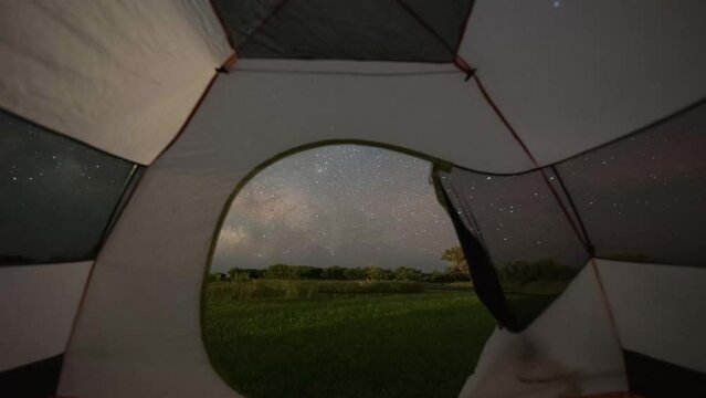 Milky Way Galaxy time lapse from inside of a tent 