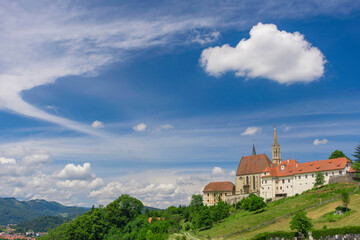 Fototapeta na wymiar The pilgrimage Church Maria Strassengel, a 14th century Gothic church in the town of Judendorf Strassengel near Graz, Steiermark region, Austria