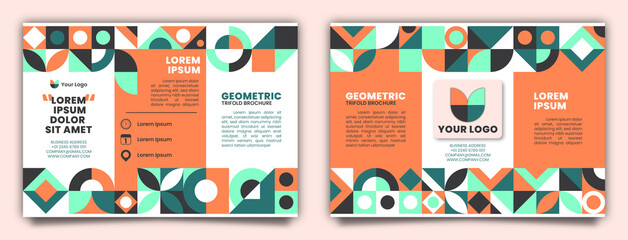 Naklejka premium Flat geometric mosaic pattern trifold brochure template Free Vector