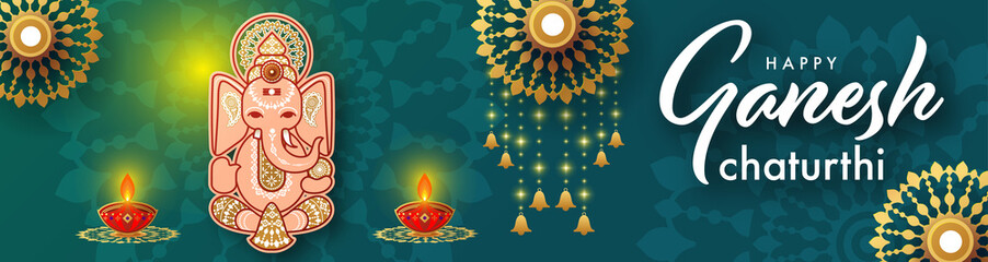 Happy Ganesh Chaturthi greetings festival - obrazy, fototapety, plakaty