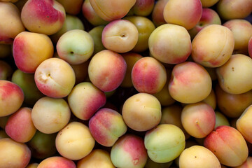 Peaches on a market background