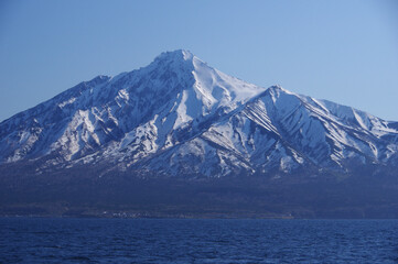 beautiful Mt.Rishiri and blue sky, Hokkaido in Japan