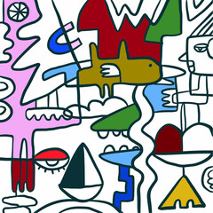 Cartoon vector doodles hand drawn. pattern background. Vector art.