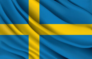 sweden national flag waving realistic vector illustration