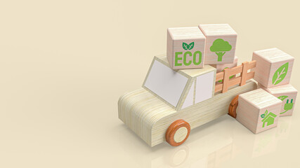 The wood truck and eco symbol on cube for technology or ecological concept 3d rendering