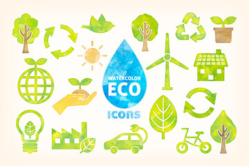 Watercolor ecology and nature icons
