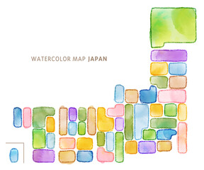 水彩とクレヨンのデフォルメ日本地図
