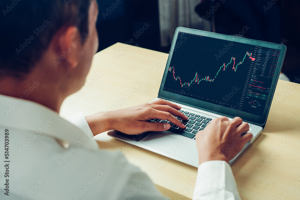 Poster stock market data chart analysis by ingenious computer software . investment application display sto