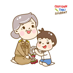 Fototapeta premium Kids giving flowers to teachers.