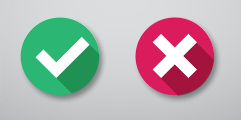 Fototapeta premium Green check mark, red cross mark icon set.