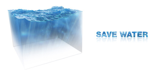 Save Water conceptual box on white background