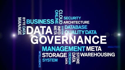 4k Data Governance Animated Tag Word Cloud;Text Design big data Animation typography seamless loop.