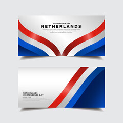 Collection of Netherlands independence day design banner. Holland independence day with wavy flag vector.