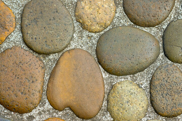 Fototapeta na wymiar Colorful stone decorate on floor and walkway.