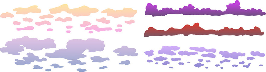 A set of illustrations of gradient clouds. Red, yellow, purple, airy, eps ready to use. For your design