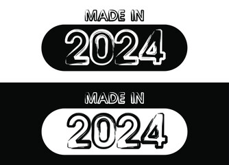 Made in 2024 year set. Black and white vector set for birthday date.