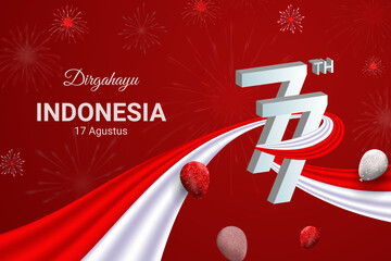 Indonesia text decorated with flags and balloons