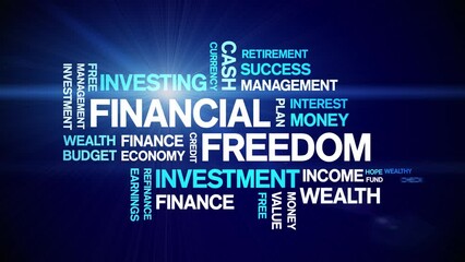 4k Financial Freedom Animated Tag Word Cloud;Text Design Animation typography seamless loop.