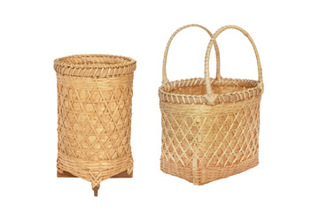 Obraz premium bamboo basket two thailand style Isolated on white background with clipping path include for design usage purpose.
