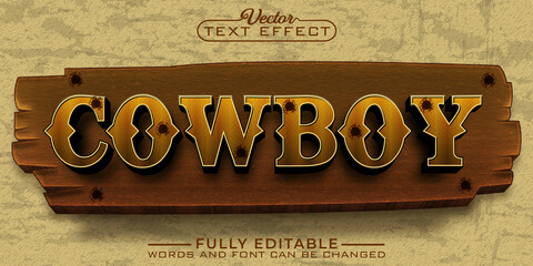 Western Cowboy Vector Editable Text Effect Template - obrazy, fototapety, plakaty