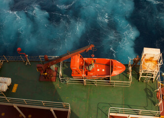 Rescue boat of a merchant ship at sea