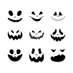 Set of scary smiling faces for Halloween. Vector flat style illustration for design poster, banner, print