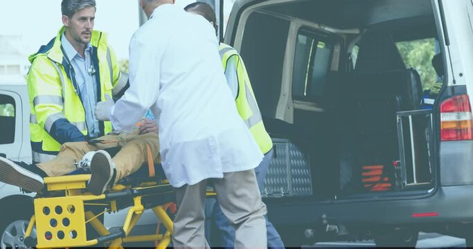 Animation of diverse paramedics with patient and ambulance