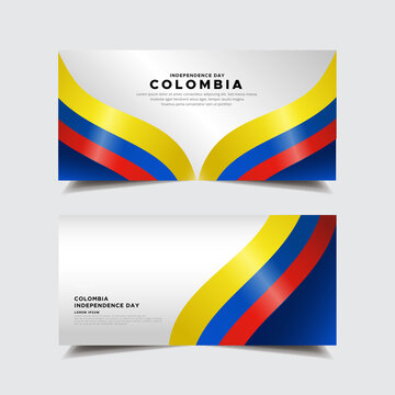 Collection of Colombia independence day design banner. Colombia independence day with wavy flag vector.